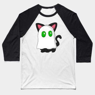 Cartoon Ghost Cat Baseball T-Shirt